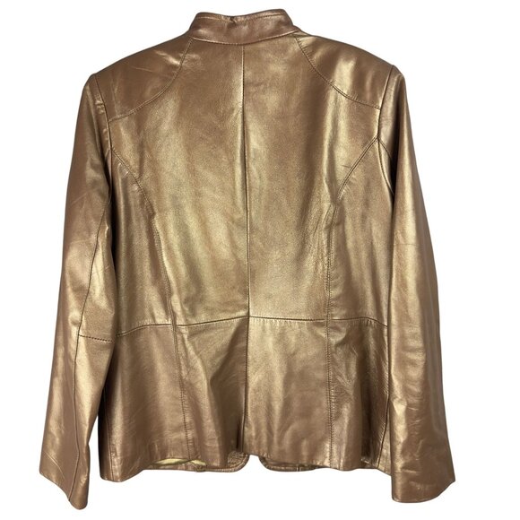 Style & Co.Petite Genuine Metallic Leather Jacket  Womens L Antique Gold Lined - Picture 2 of 10